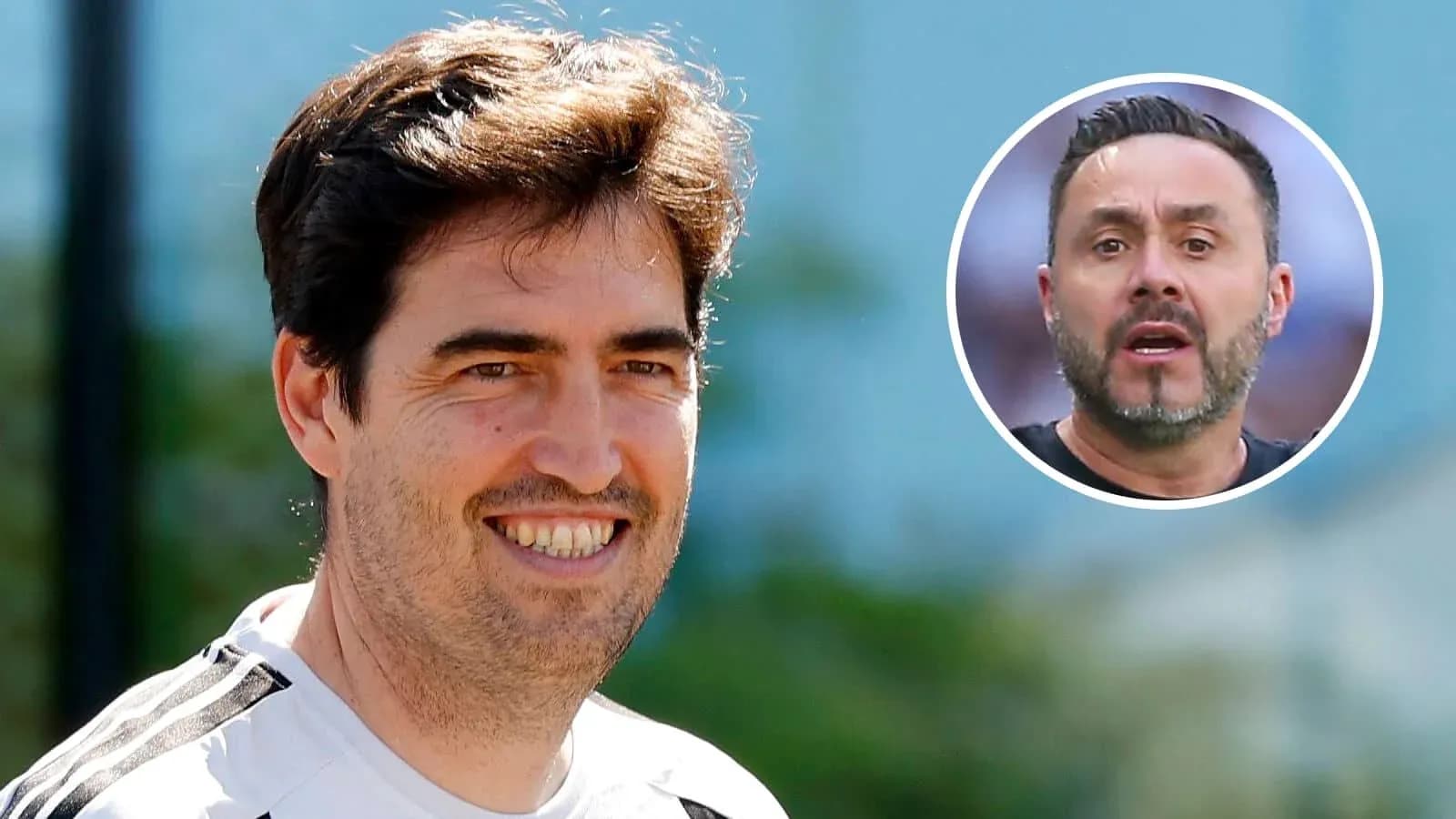 Football coaches smiling during training session