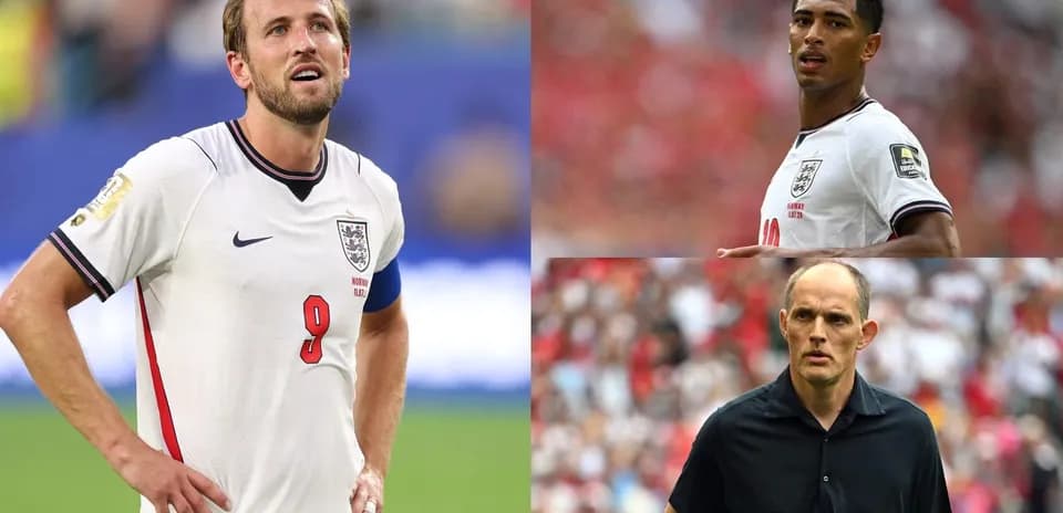 Harry Kane and Jude Bellingham during a match, with coach