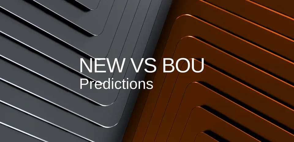 Graphic featuring 'NEW VS BOU Predictions' text
