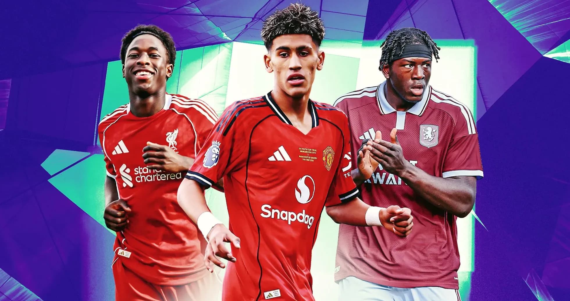 Three football players from Liverpool, Manchester United, and Aston Villa