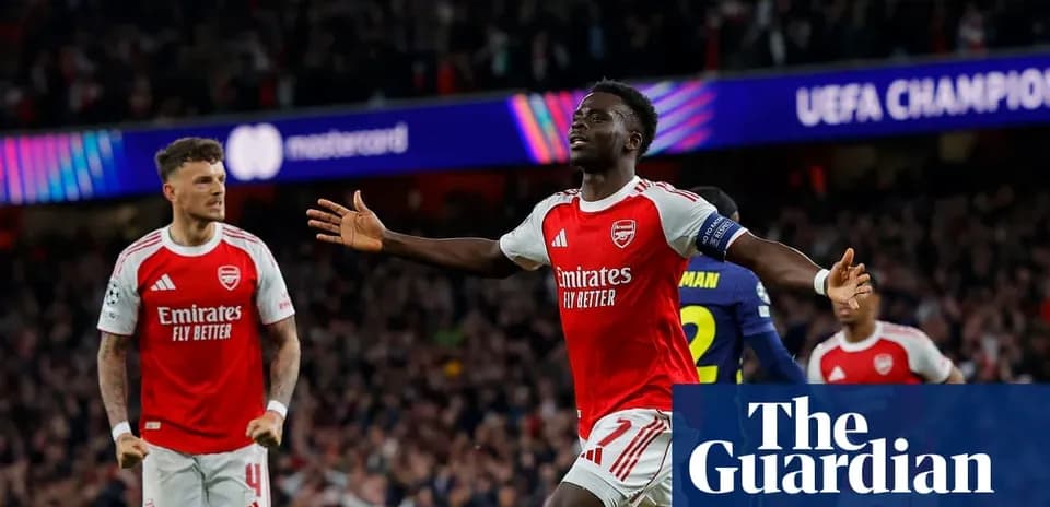 Bukayo Saka celebrating a goal for Arsenal