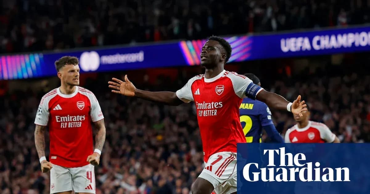 Bukayo Saka celebrating a goal for Arsenal
