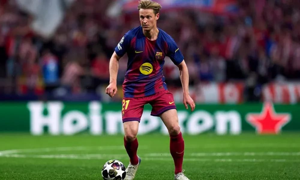 Barcelona player dribbling the ball during match