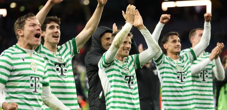 Ferencvarosi TC players celebrating after the match