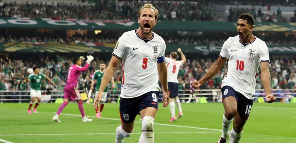 England players celebrating a goal during match
