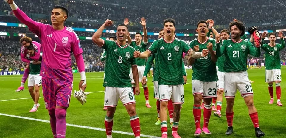 Mexico team celebrating victory at World Cup match