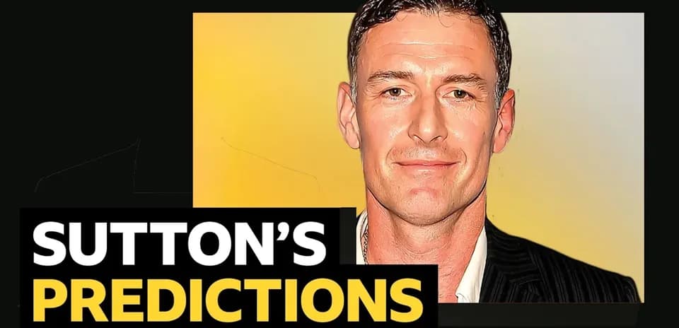 Man presenting sports predictions with text overlay