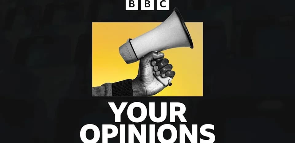 Hand holding a megaphone with 'YOUR OPINIONS' text