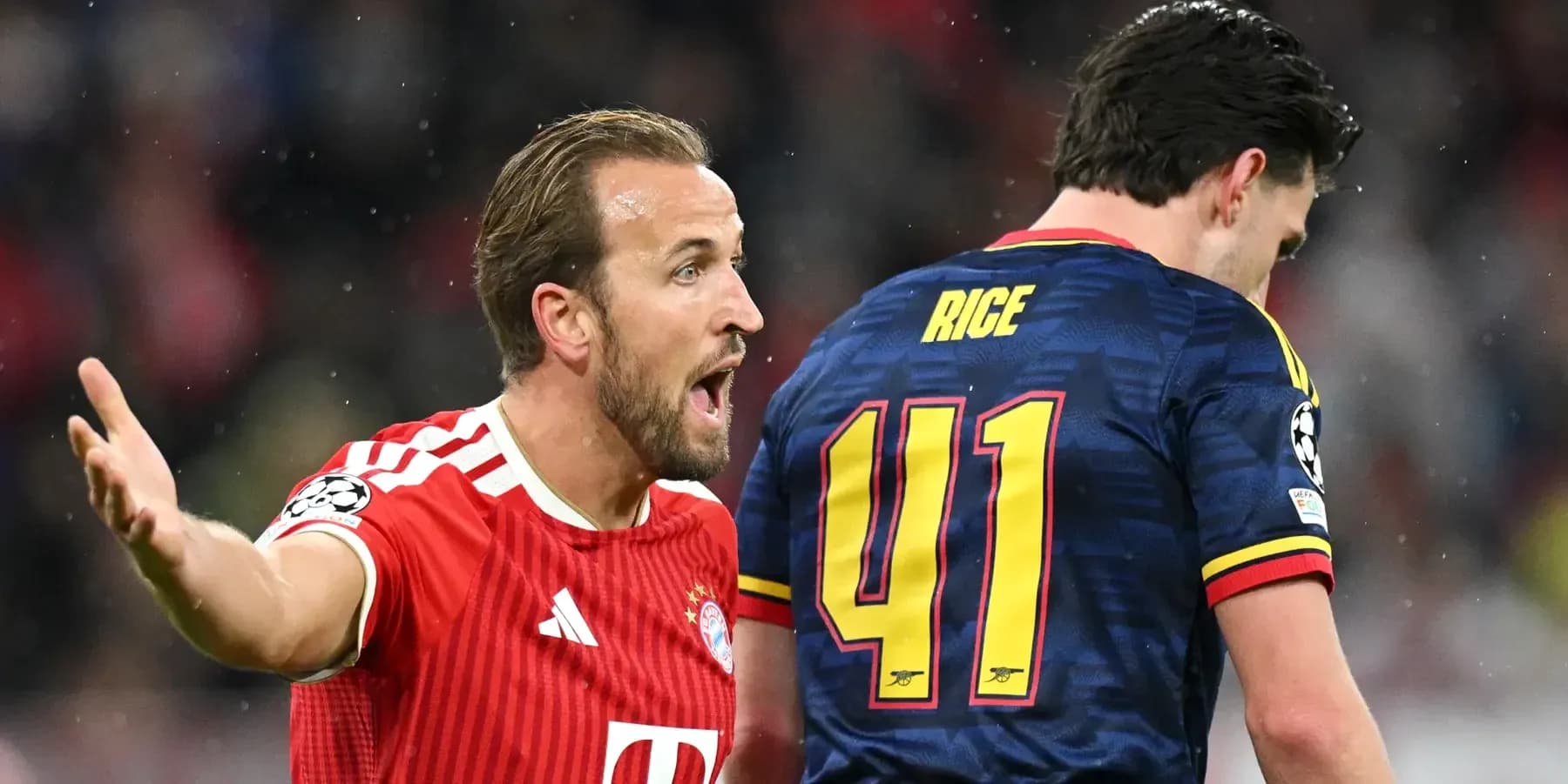 Harry Kane arguing with Declan Rice during match