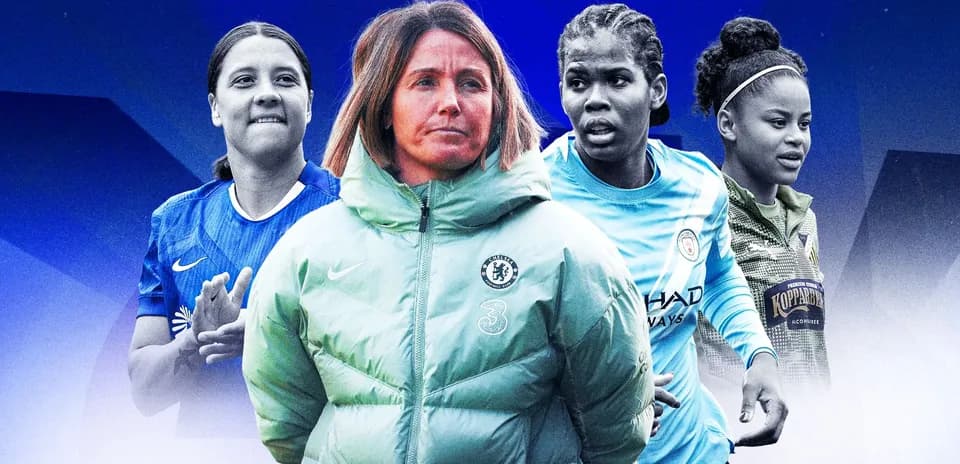 Four women's football players and a coach portrait