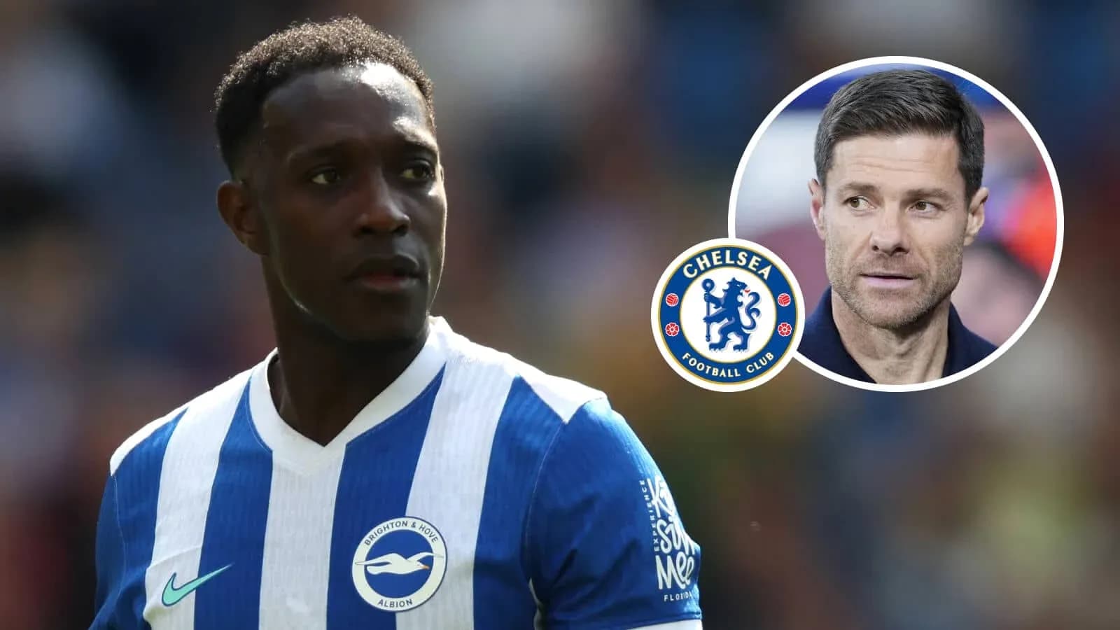 Brighton player in jersey with Chelsea logo overlay