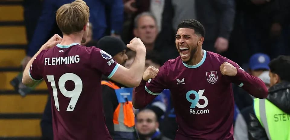 Burnley players celebrating a goal during match