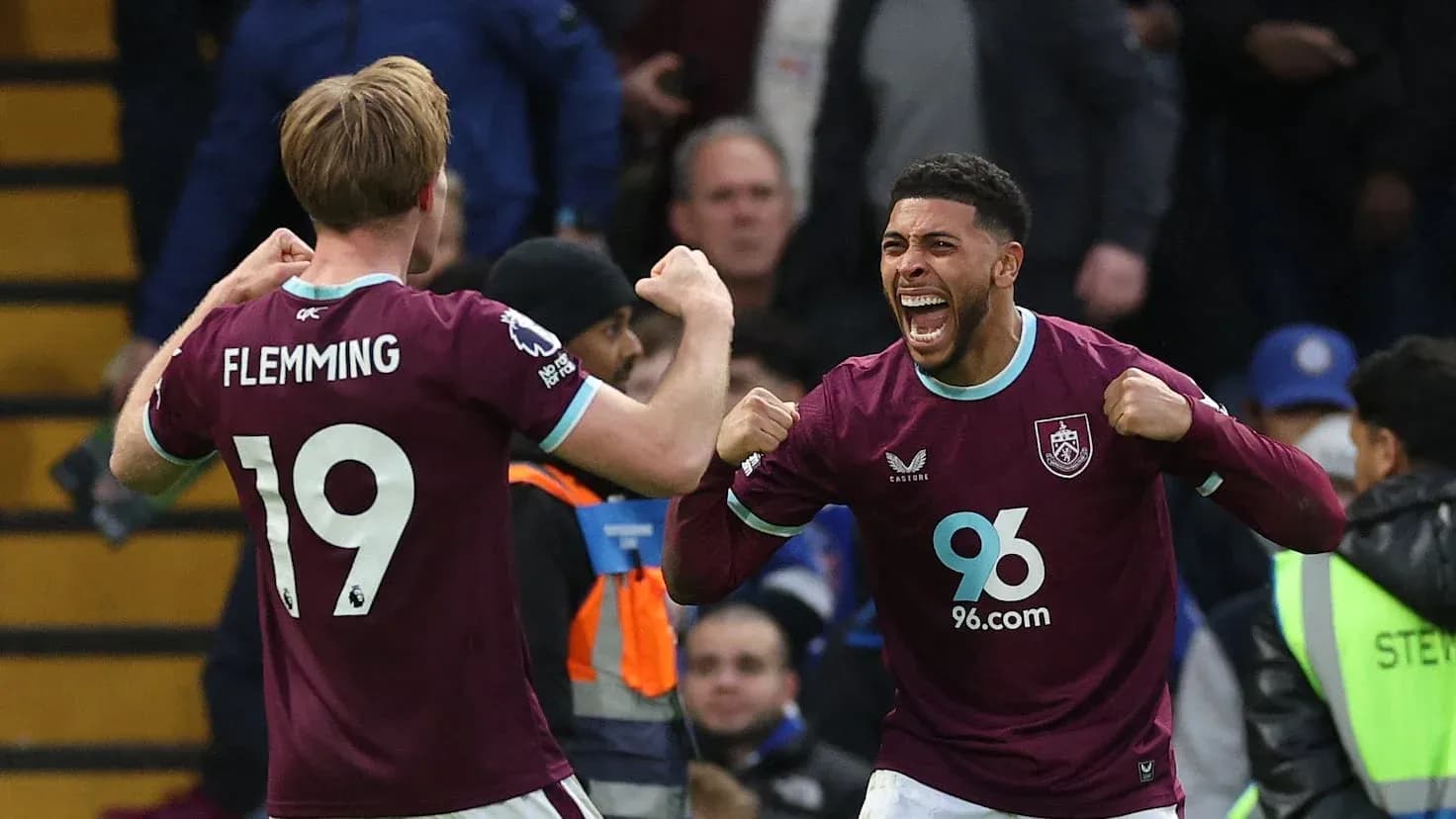 Burnley players celebrating a goal during match