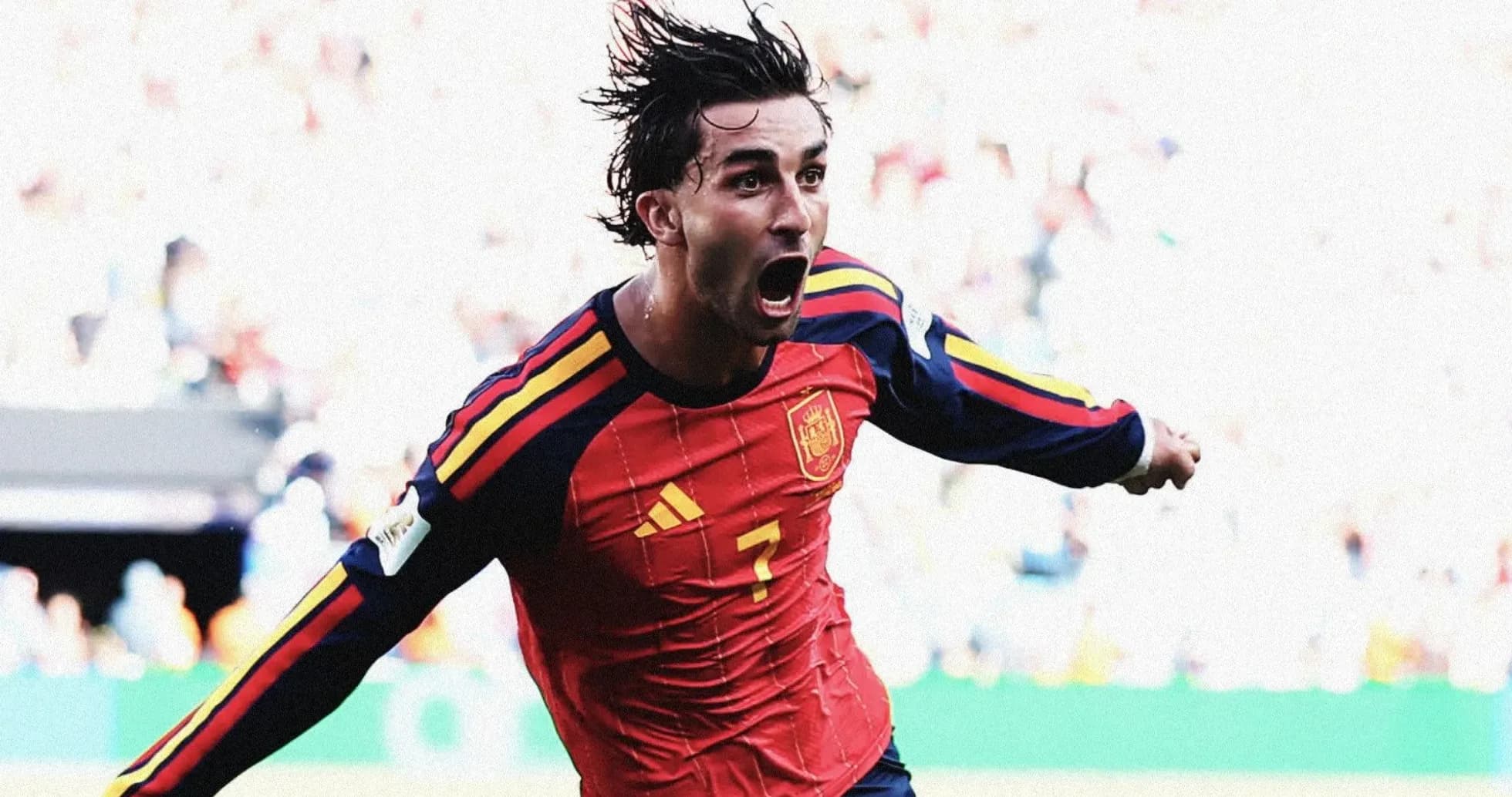 Player celebrating a goal for Spain in match