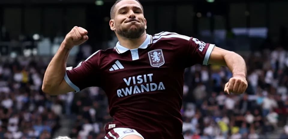 Aston Villa player celebrating a goal during match