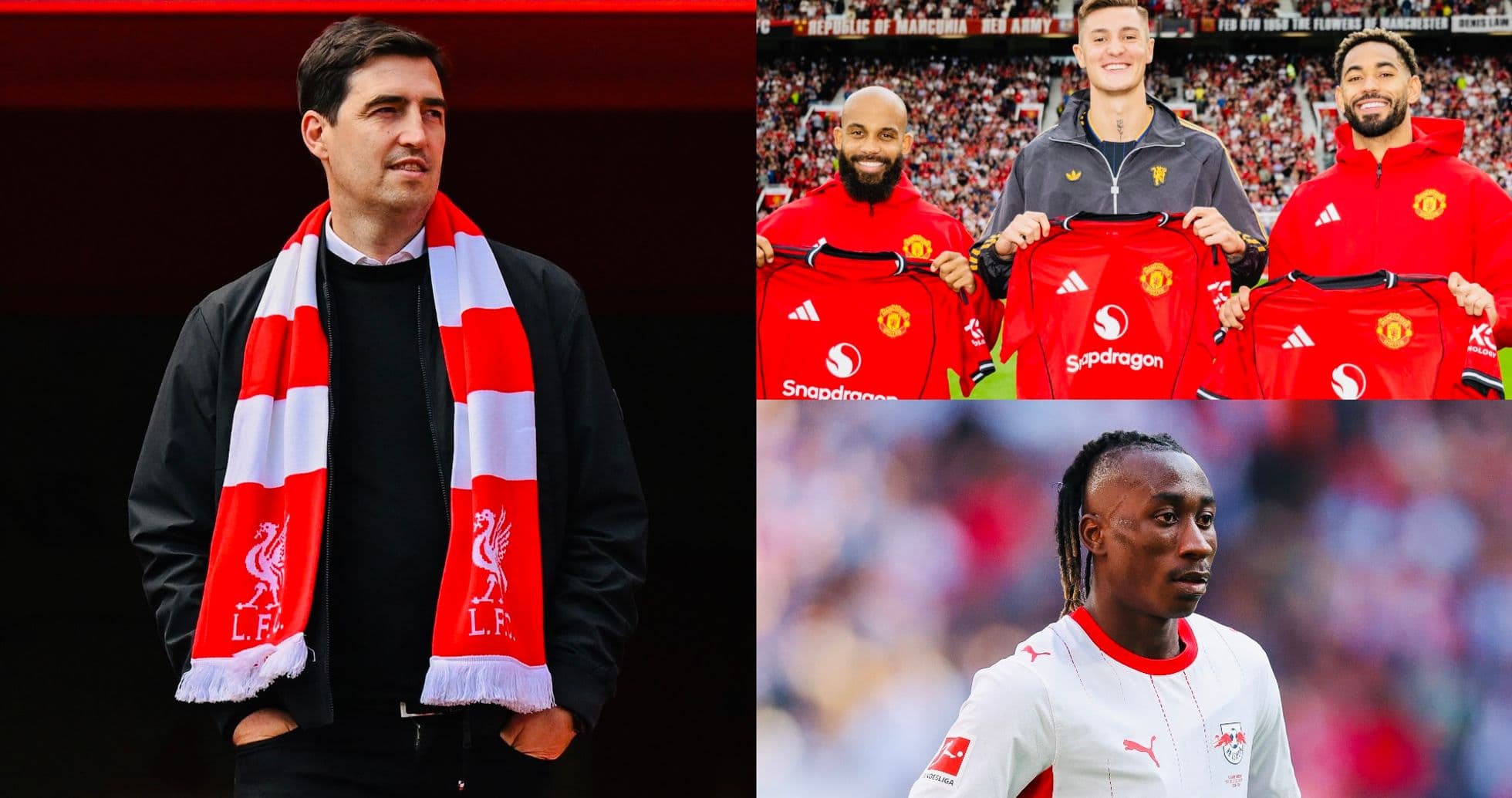 Manager in Liverpool scarf and players with Manchester United shirts