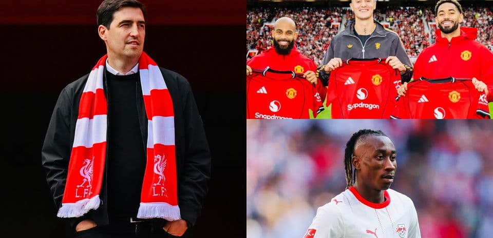 Manager in Liverpool scarf and players with Manchester United shirts