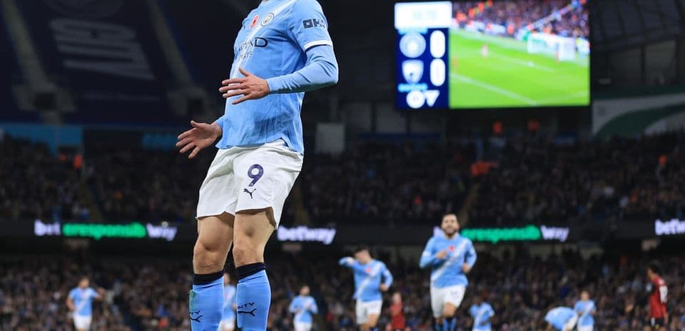 Erling Haaland celebrating during Manchester City match
