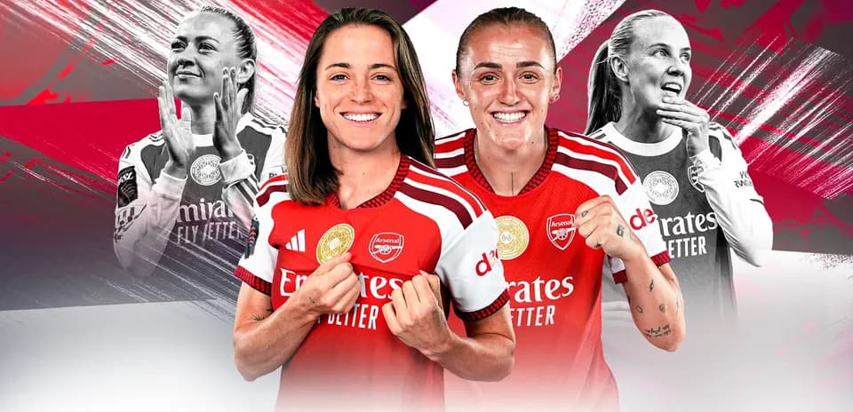 Players in Arsenal jerseys celebrating and posing