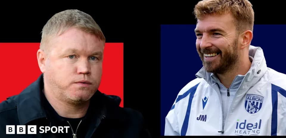 Two football managers in contrasting poses