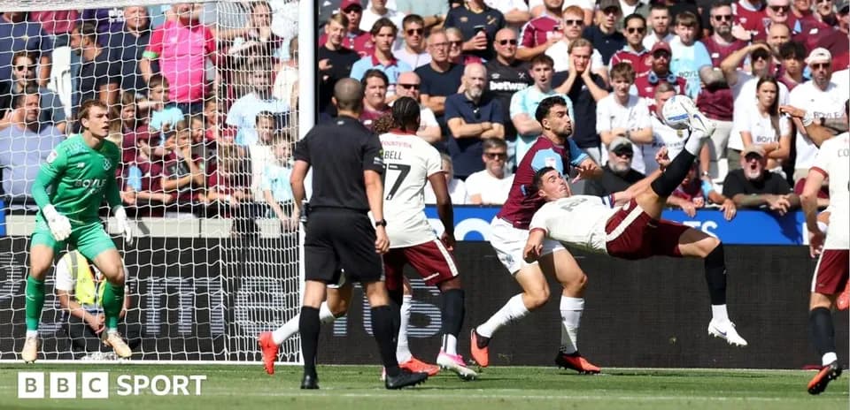 Player attempting acrobatic kick near goal during match