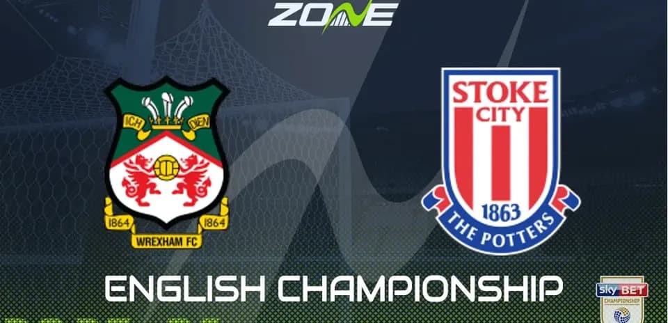 Wrexham FC and Stoke City logos with Championship title
