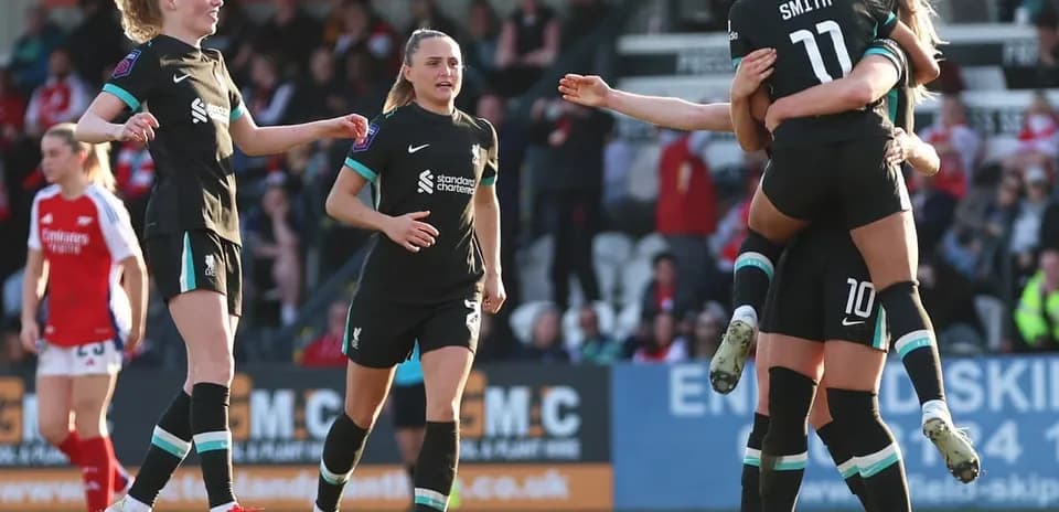 Liverpool women celebrating a goal during match