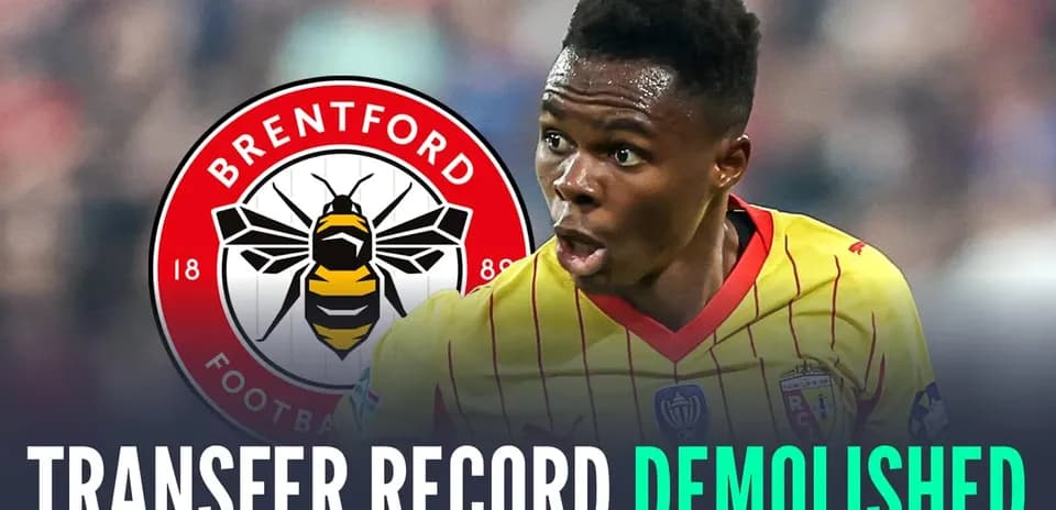 Player celebrating a transfer record with Brentford logo