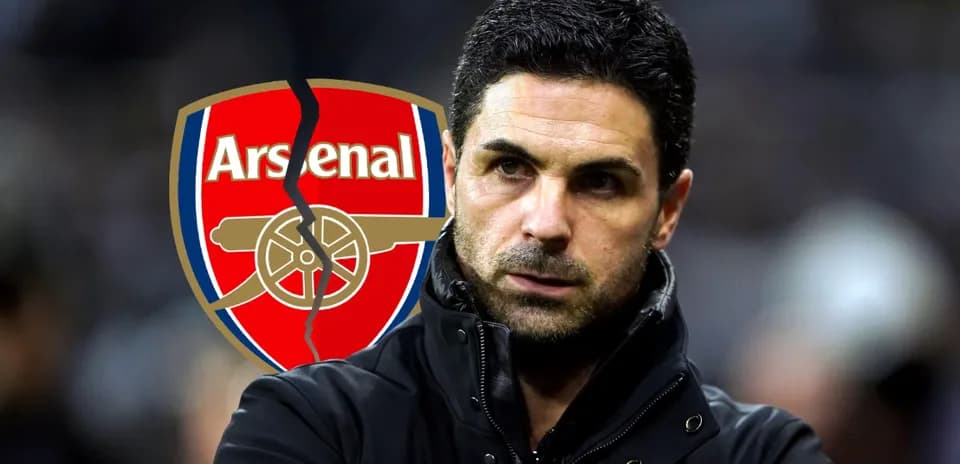 Arsenal manager with club logo in background