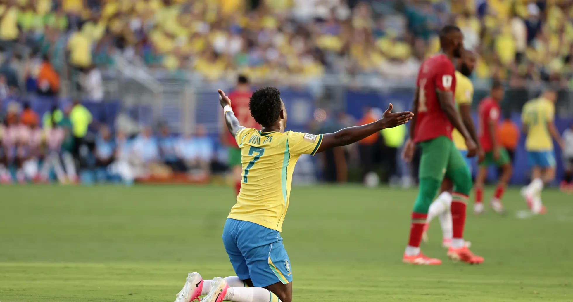 Brazilian player celebrating during match against Morocco