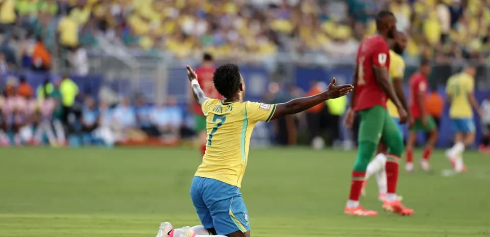 Brazilian player celebrating during match against Morocco