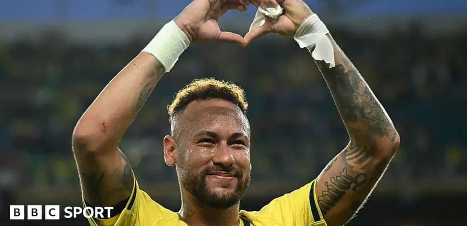 Neymar celebrating by making heart gesture