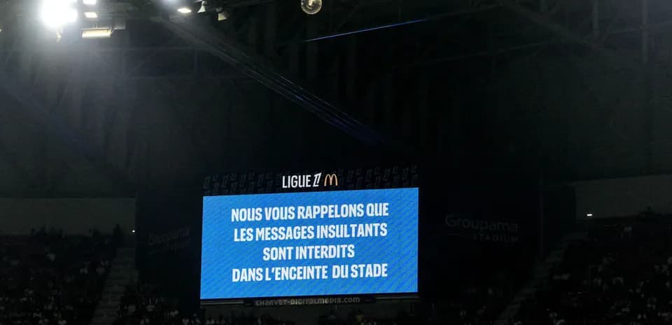 LED screen displaying stadium rules during match