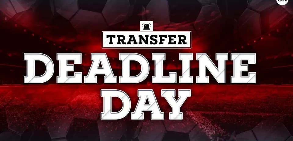 Transfer Deadline Day graphic with football background
