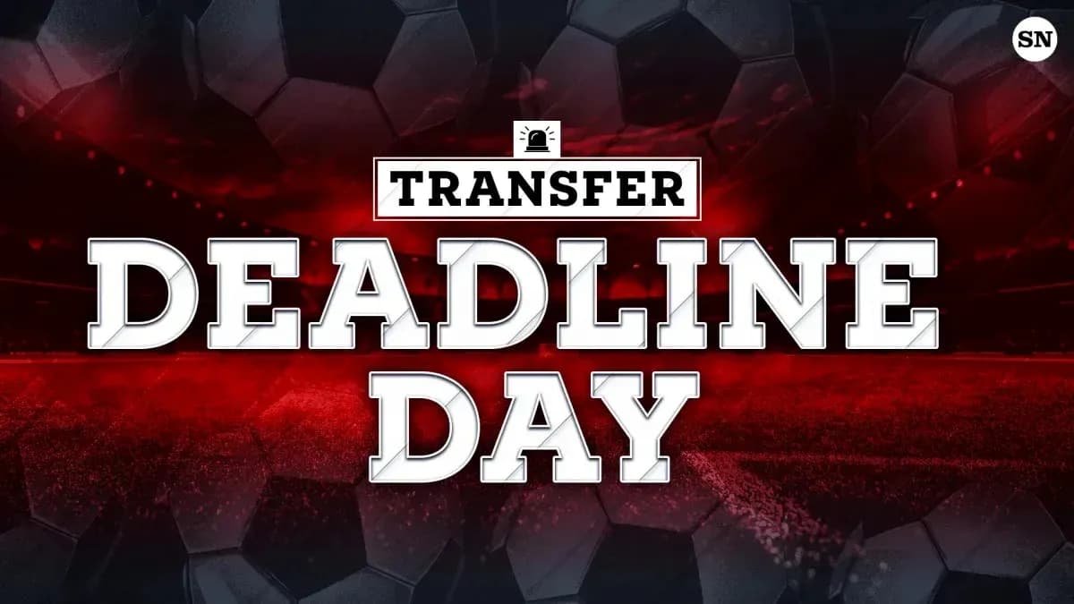 Transfer Deadline Day graphic with football background