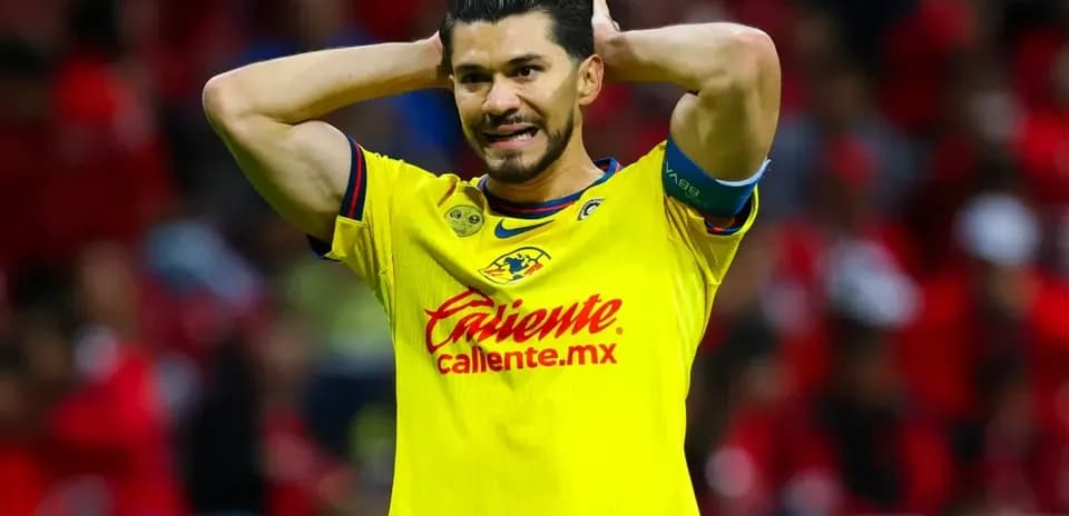 Club America player reacting during Liga MX match