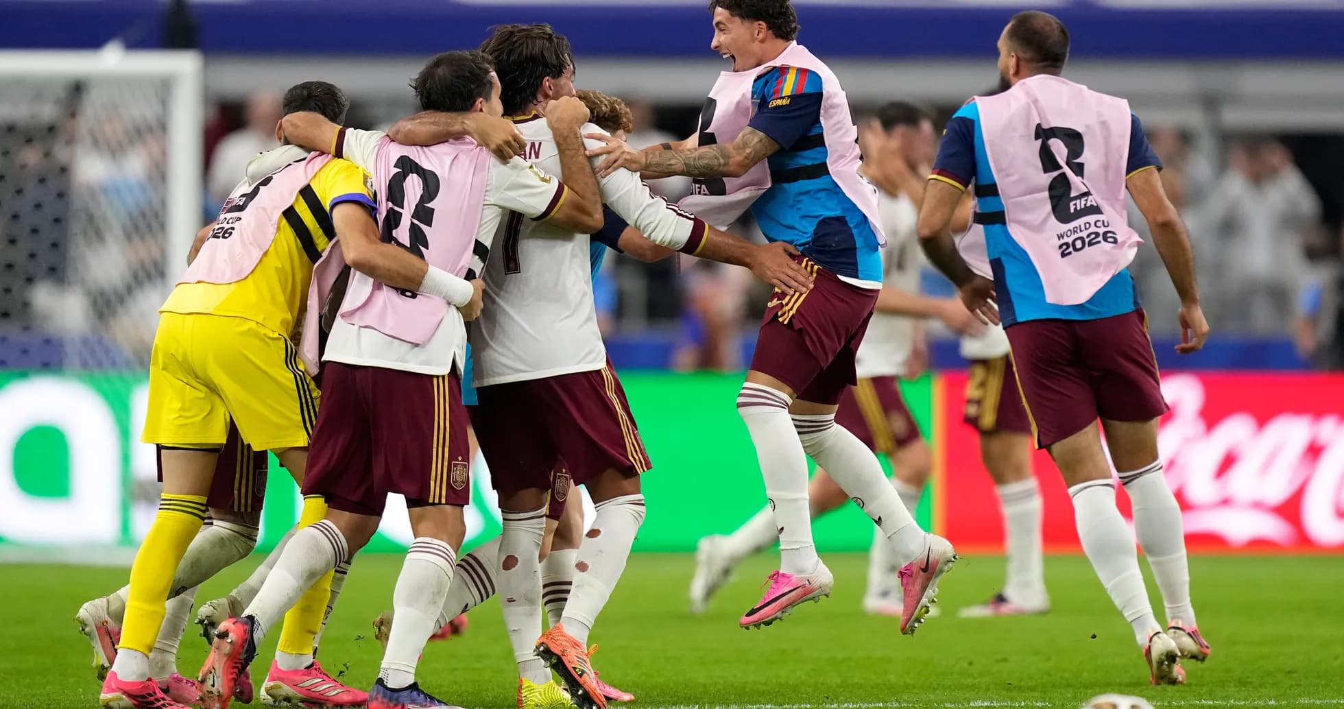 Spain players celebrating during World Cup match