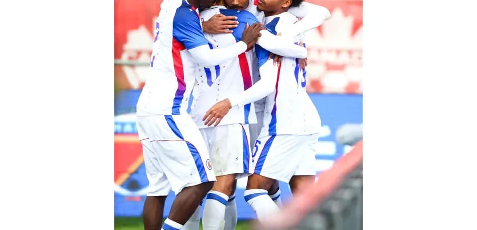 Haitian players celebrating a goal during match