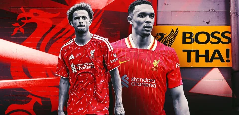 Two Liverpool players in red kits with graffiti background