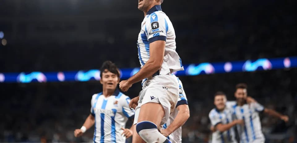 Real Sociedad player celebrating goal during match