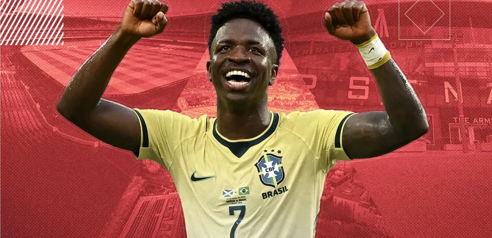 Player celebrating with raised fists in Brazil jersey
