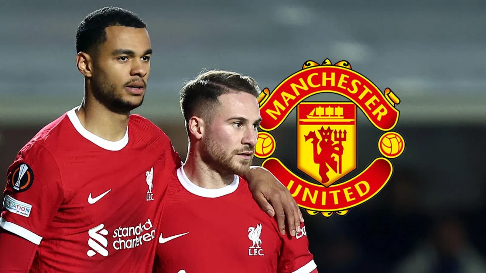 Two players in Liverpool jerseys during match