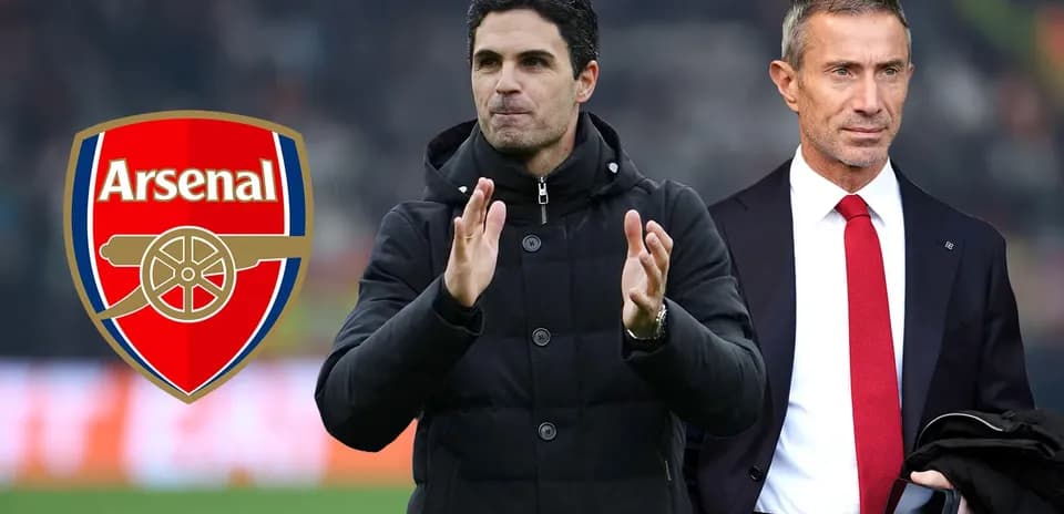 Mikel Arteta and opponent coach with Arsenal logo