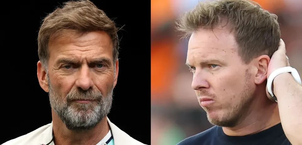 Two football managers posing for a portrait