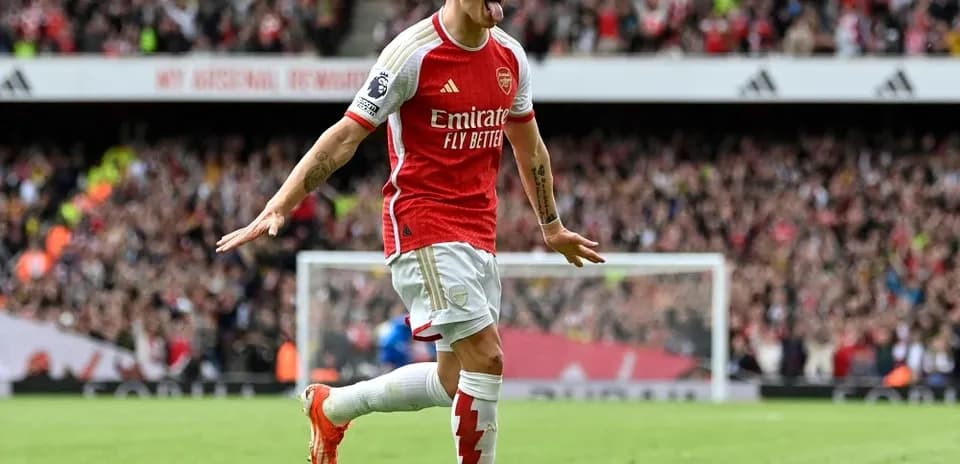 Player celebrating goal during Arsenal match