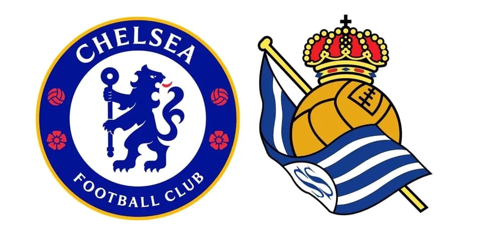 Logos of Chelsea and Real Sociedad football clubs