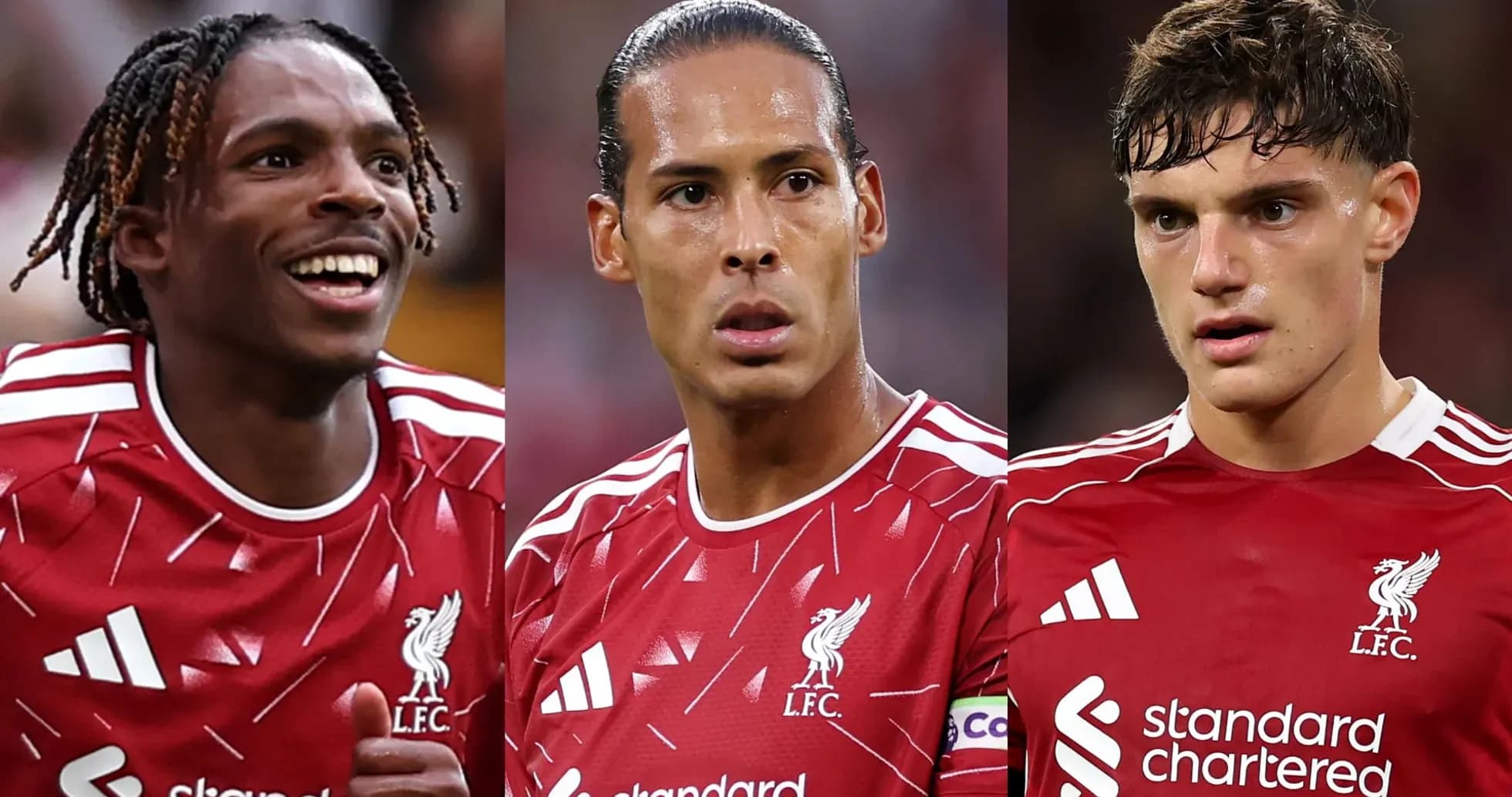 Three Liverpool FC players in red jerseys