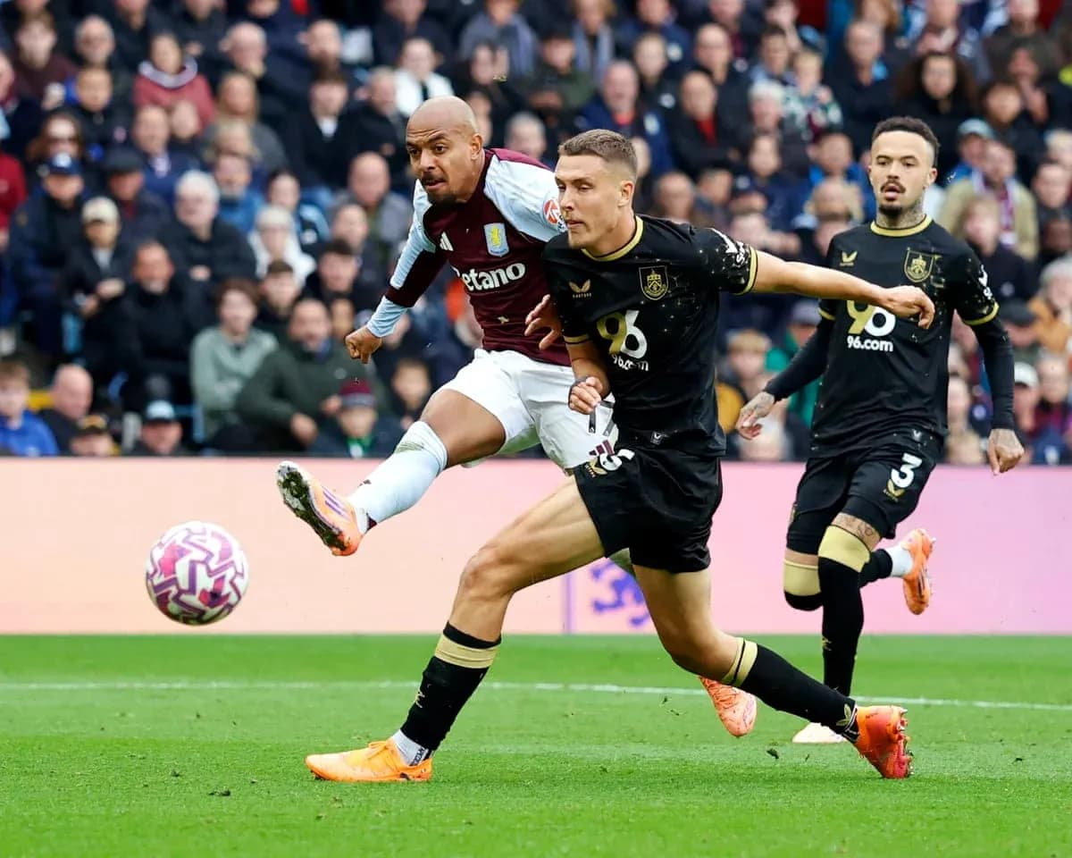 Player shooting during Burnley vs Aston Villa match