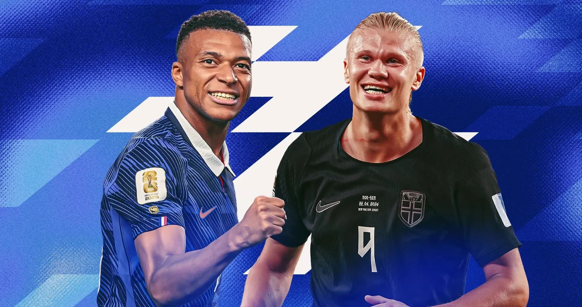 Kylian Mbappé and Erling Haaland celebrating goals