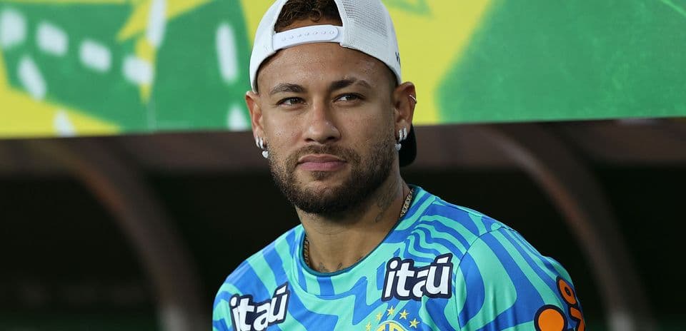 Player in Brazil jersey during press event